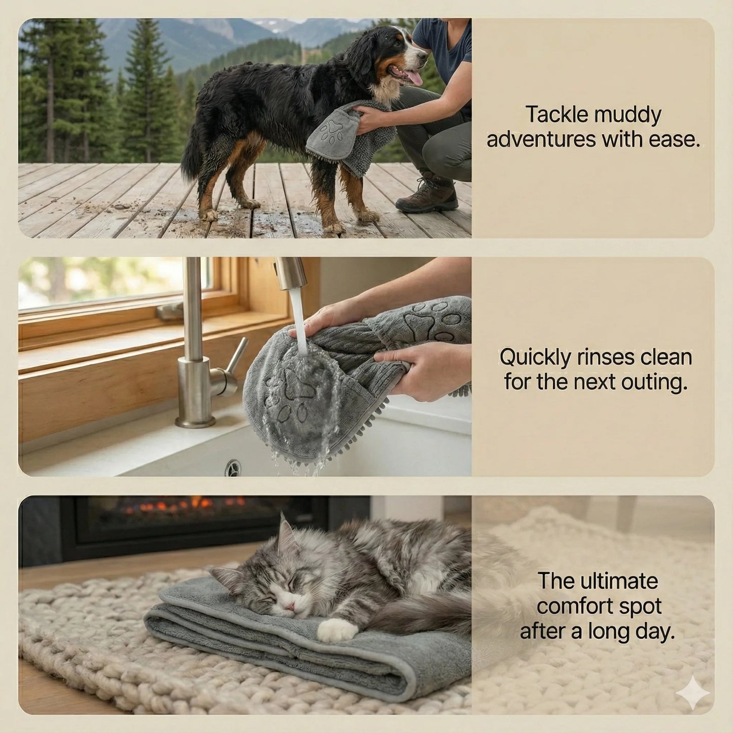 FurCare™ – Bath Grooming Glove | 2-in-1 Brush + Drying Towel | Fast Water Pull