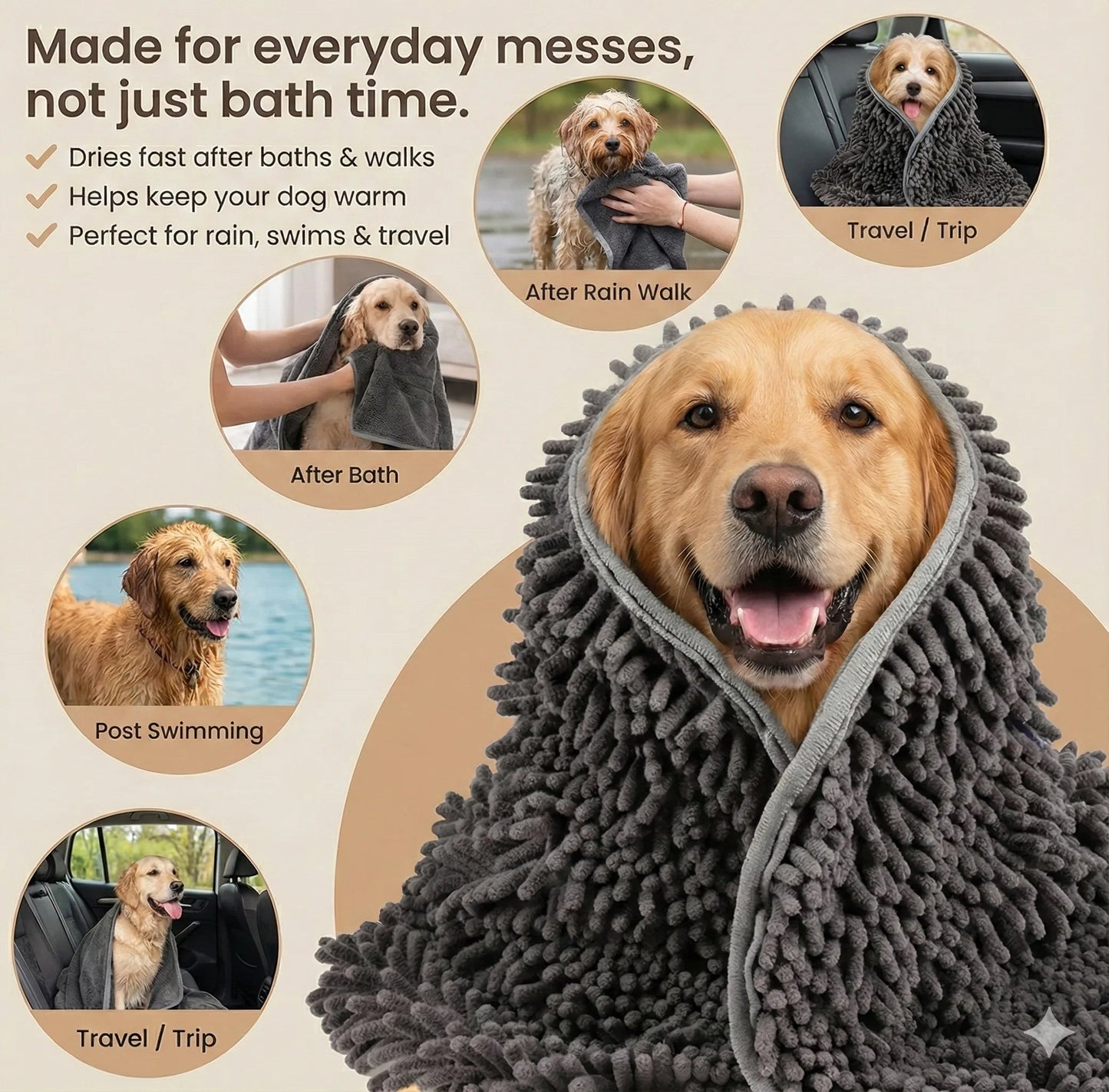 FurCare™ – Bath Grooming Glove | 2-in-1 Brush + Drying Towel | Fast Water Pull