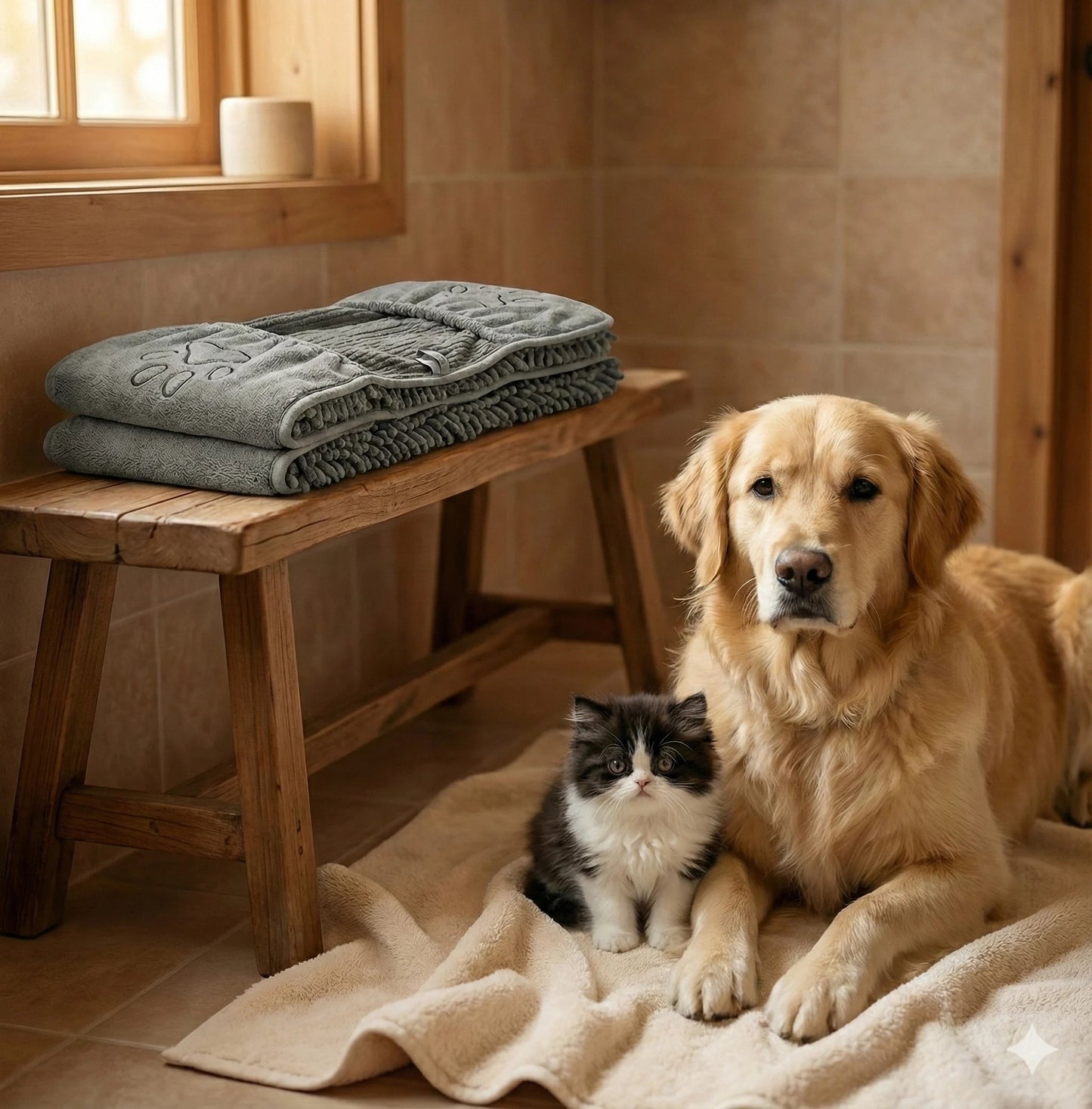 FurCare™ – Bath Grooming Glove | 2-in-1 Brush + Drying Towel | Fast Water Pull