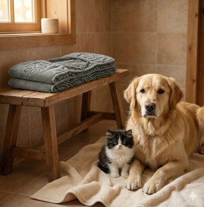 FurCare™ – Bath Grooming Glove | 2-in-1 Brush + Drying Towel | Fast Water Pull